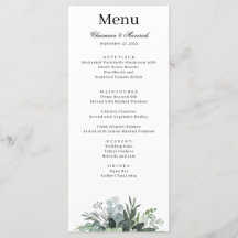 Menu de Casamento Simples de Folha Verde