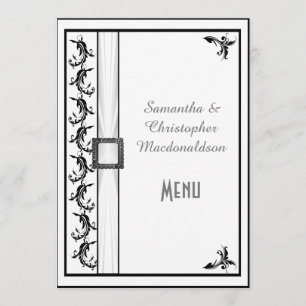 Menu de casamento simples de rendas preto e branco