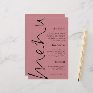 Menu de Casamento Simples de Rosa Dusty de Script
