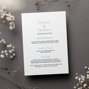 Menu de Casamento Simples e Branco Pastel Azul