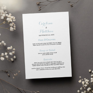 Menu de Casamento Simples e Branco Pastel Azul