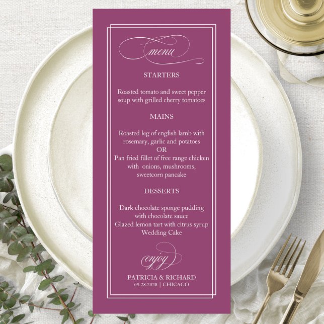 Menu de Casamento Simples Elegante 4x9 do Gabinete (Criador carregado)