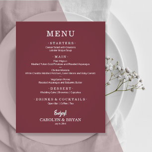 Menu de Casamento Simples Elegante de Borgonha