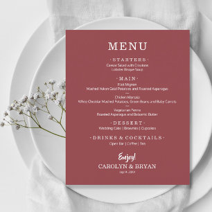 Menu de Casamento Simples Elegante Terracotta Rosa