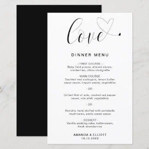 Menu de Casamento Simples Moderno Coração de Amor