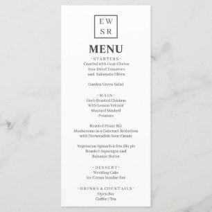 Menu de Casamento Simples Monograma Branco e Cinza