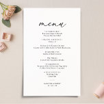 Menu de Casamento Simples Preto e Branco do Script<br><div class="desc">Projetado para coordenar com a nossa coleção de casamento do Romantic Script,  este cartão de Menu personalizável,  apresenta um texto de caligrafia de script abrangente,  emparelhado com uma letra serif clássica em preto com um monograma personalizável no verso. Itens correspondentes disponíveis.</div>