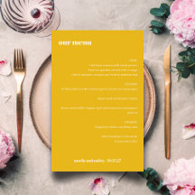Menu de Casamento Simples Simples Amarelo Negrito