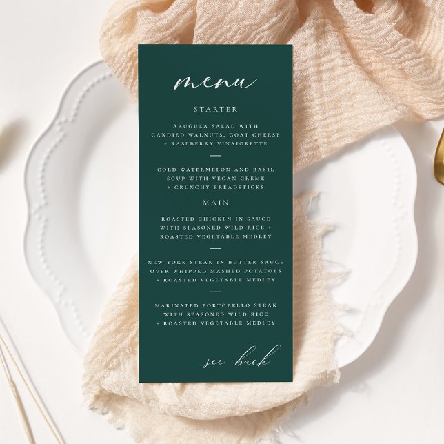 Menu de Casamento Teal de Script Elegante Moderno (Criador carregado)
