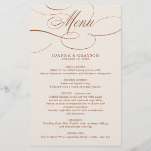Menu de casamento Terracotta boho da Caligrafia Mo