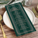 Menu de Casamento Tropical de Stripe Verde Floral<br><div class="desc">Desenho da linha verbal sobre fundo da faixa verde com quadro desenhado à mão.</div>