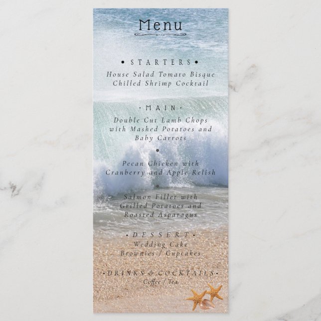 Menu de Casamento Tropical de Verão de praia (Frente)