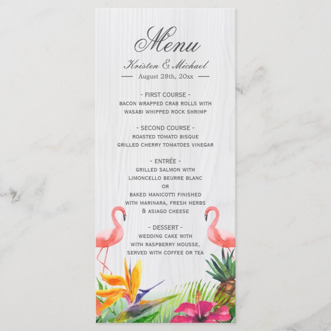 Menu de Casamento Tropical Flamingo Pineapple (Frente)