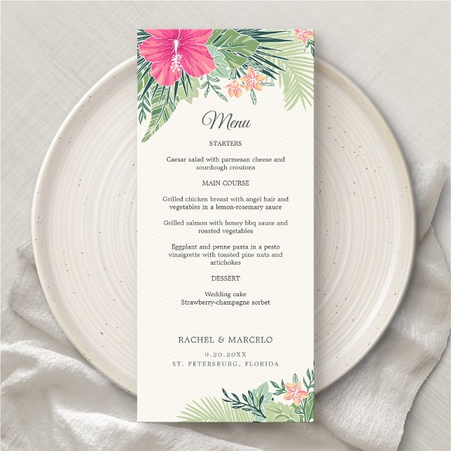 Menu de Casamento Tropical Floral Beach (Criador carregado)