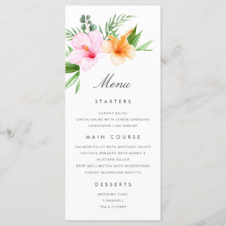 Menu de Casamento Tropical Luau Floral Beach Palm