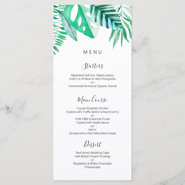 Menu de casamento tropical, tropical (Frente)