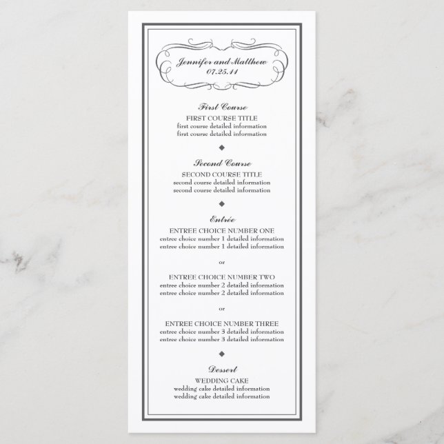 Menu de Casamento Tuxedo em Cinzas de carvão (Frente)
