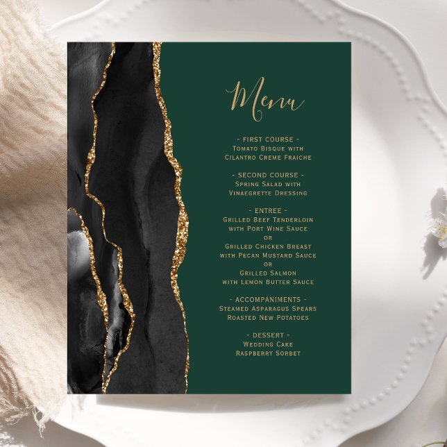 Menu de Casamento Verde Agate Dourado Preto do Orç (Criador carregado)