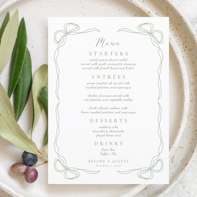 Menu de Casamento Verde Arco Desenho Mão (Criador carregado)