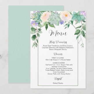 Menu de Casamento Verde com Suculentes Florais Bra