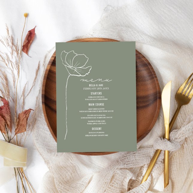 Menu de Casamento Verde da Flor de Arte de Linha (Criador carregado)
