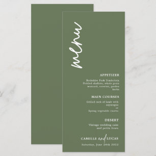 Menu de Casamento Verde da Floresta Minimalista