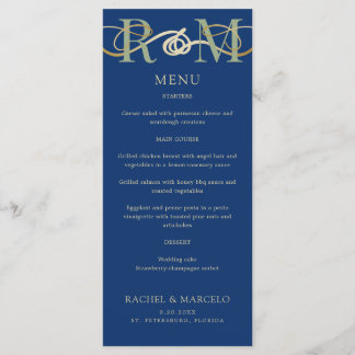Menu de Casamento Verde de Marinho de Monograma
