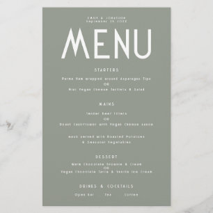 Menu de Casamento Verde de Sábio de Texto Simples