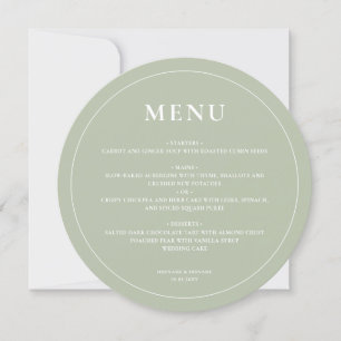 Menu de Casamento Verde de Sage Simples e Arredond