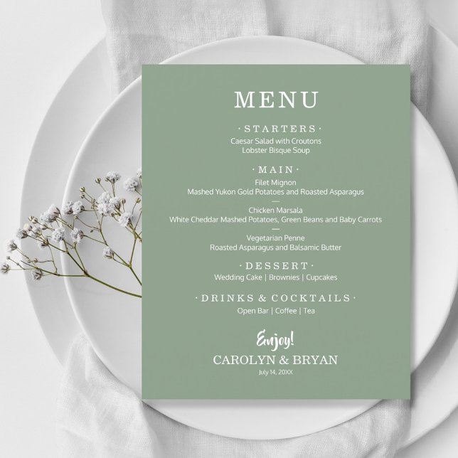 Menu de Casamento Verde do Simples Elegante do Orç (Criador carregado)