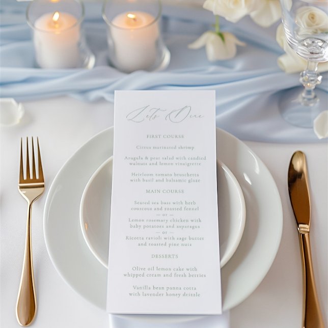 Menu de Casamento Verde e Branco da Elegante Sage (Elegant Sage Green & White Wedding Menu)