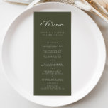 Menu de Casamento Verde Escuro Elegante Minimalist<br><div class="desc">A simplicidade do design lhe permite complementar sem esforço qualquer tema de casamento ou estilo de decoração, fazer-o como uma escolha versátil para o seu dia especial. A tipografia nítida e a design elegante criam um olhar moderno e sofisticado, dando o tom para uma celebração memorável de casamento. Projetado para...</div>