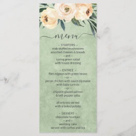 Menu de Casamento Verde Floral Beige Blush Sage