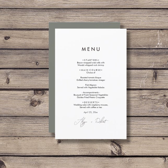 Menu de Casamento Verde Minimalista (Criador carregado)