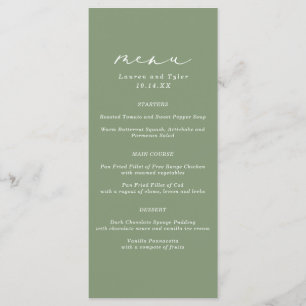 Menu de Casamento Verde Sage sobre Caligrafia Eleg