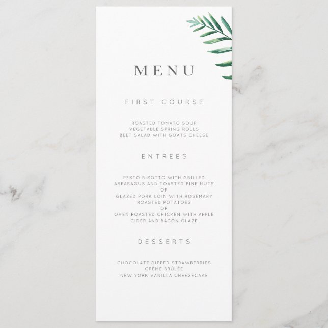 Menu de Casamento Verde Simples (Frente)