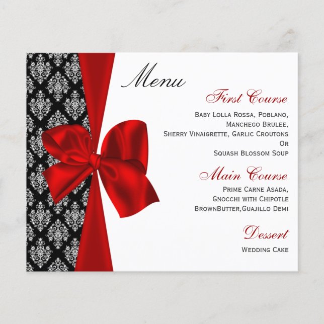 Menu de Casamento Vermelho Damask Econômico (Frente)