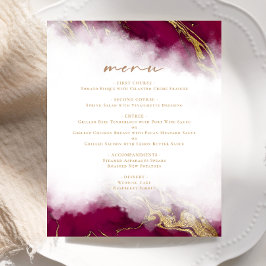 Menu de Casamento Vermelho Dourado de Mármore Verm