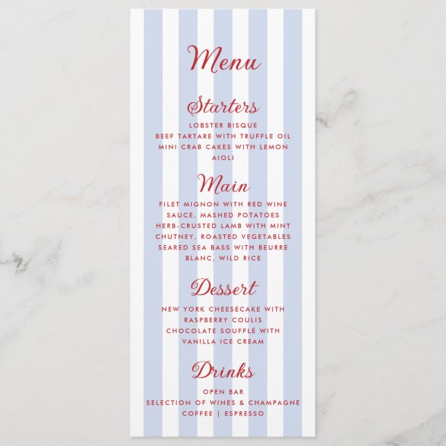 Menu de Casamento Vermelho e Azul com Faixa (Frente)