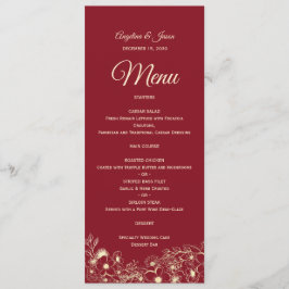Menu de Casamento Vermelho Floral Elegante