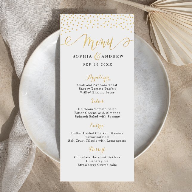 Menu de casamento vintage brilhante editável (Editable Glam gold glitter vintage wedding menu)