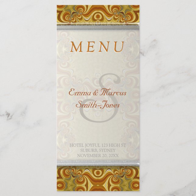 Menu de Casamento vintage Retroboêmico Dourado Ter (Frente)