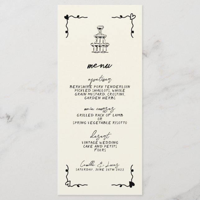 Menu de Casamento Whimsical com Letras Manuscritas (Frente)