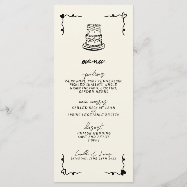 Menu de Casamento Whimsical com Letras Manuscritas (Frente)