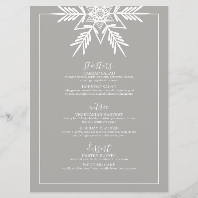 Menu de casamento WINTER WONDERLAND da cinza (Frente)