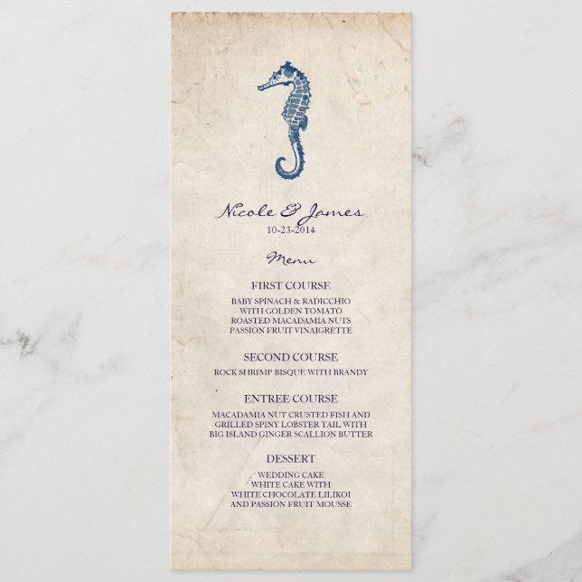 Menu de Cavalo Azul de Casamento de Praia (Frente)