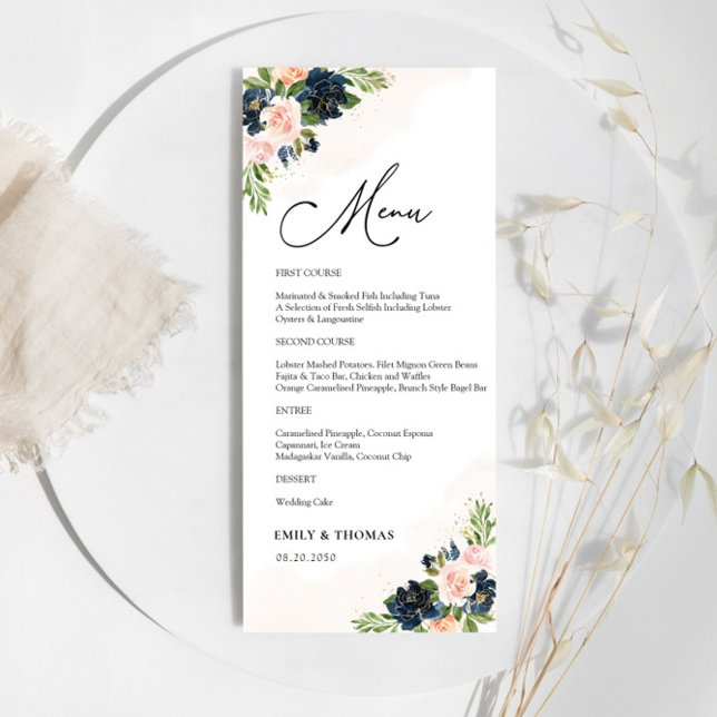 Menu de Cerimônia de Casamento Floral Cor-de-Rosa- (Criador carregado)