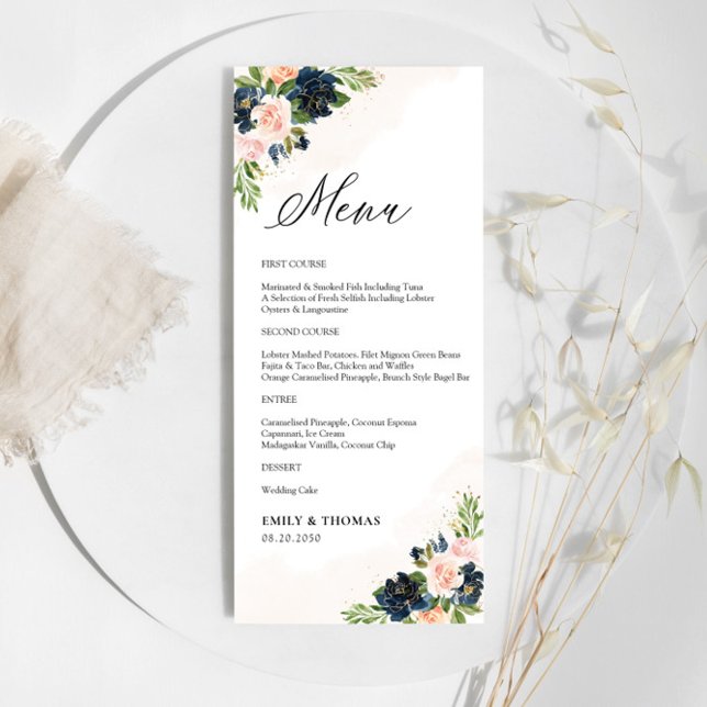 Menu de Cerimônia de Casamento Floral Cor-de-Rosa- (Criador carregado)