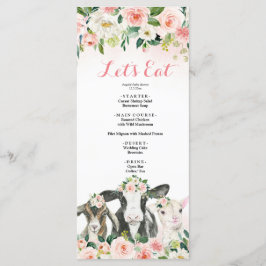 Menu de Chá de fraldas da fazenda Animal Floral Gi