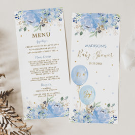Menu de Chá de fraldas dos Balões Florais Azuis Mo